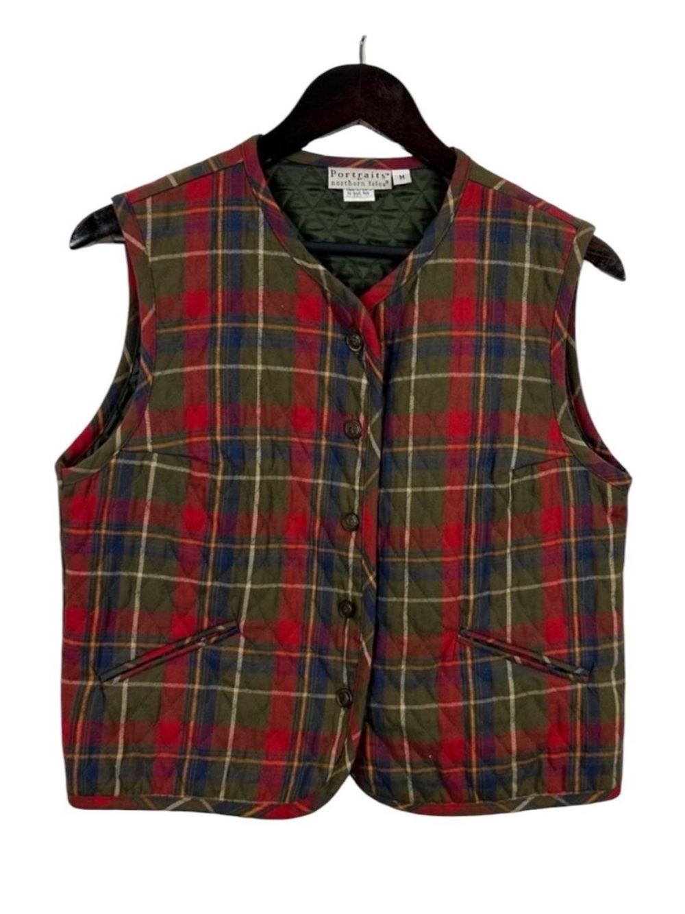 Northern Isles 100% Cotton Plaid Vest Size Medium Red/Green